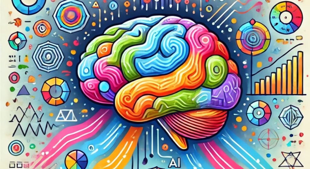 Illustration representing AI algorithms with digital elements and data patterns, symbolizing how algorithms analyze data and enable machine learning in AI systems.