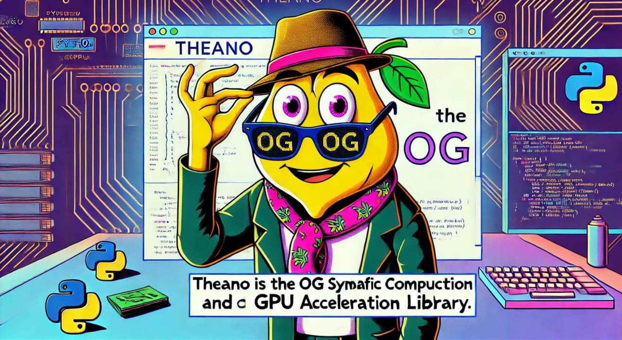 Cartoon-style illustration for tge article on Theano as the "OG" symbolic computation and GPU acceleration library.