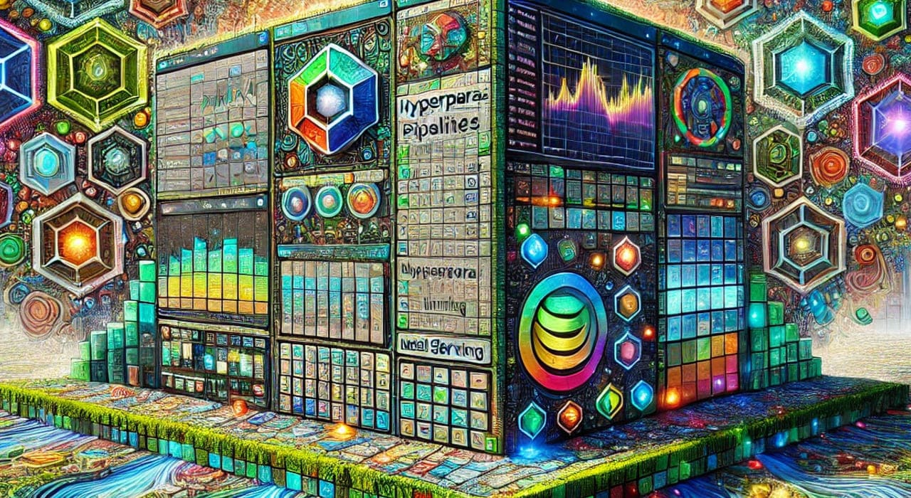 A playful animation depicting the KubeFlow dashboard highlighting ML pipelines, hyperparameter tuning, and model serving in a Kubernetes-managed environment.